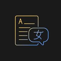 Foreign languages gradient vector icon for dark theme. Text translation, interpretation. Foreign languages classes. Thin line color symbol. Modern style pictogram. Vector isolated outline drawing