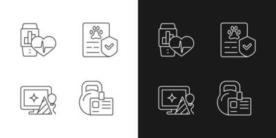 Motivating employees linear icons set for dark and light mode. Health tracker for worker. Workplace celebration. Customizable thin line symbols. Isolated vector outline illustrations. Editable stroke