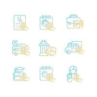 Rewarding employee for hard work gradient linear vector icons set. Supplemental wages. Financial incentives at work. Thin line contour symbols bundle. Isolated outline illustrations collection