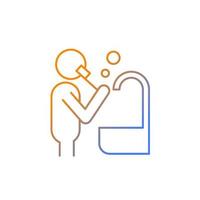 Brush teeth gradient linear vector icon. Person brushing teeth near sink. Commonplace day-to-day human routine. Thin line color symbol. Modern style pictogram. Vector isolated outline drawing