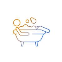 Bathe gradient linear vector icon. Man lying in bubble bath. Personal hygiene activities. Maintain cleanliness of body. Thin line color symbol. Modern style pictogram. Vector isolated outline drawing