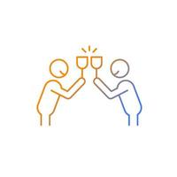 Clink glasses gradient linear vector icon. Two people clinking glasses with smiles. Celebration party. Toast proposing. Thin line color symbol. Modern style pictogram. Vector isolated outline drawing