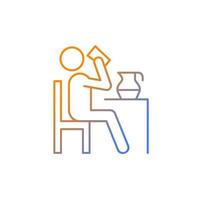 Drink gradient linear vector icon. Person drinking from glass at table. Food preparation at home. Healthy living habits. Thin line color symbol. Modern style pictogram. Vector isolated outline drawing