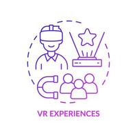 VR experiences purple gradient concept icon. Audience engaging technology. Digital marketing trend abstract idea thin line illustration. Isolated outline drawing. Myriad Pro-Bold font used vector