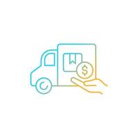 Relocation assistance gradient linear vector icon. Employee perk. Covering moving-related expenses. Move to new city. Thin line color symbol. Modern style pictogram. Vector isolated outline drawing