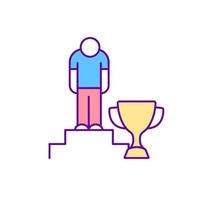 Sad champion RGB color icon. Win does not bring satisfaction. Doubting in self talents. Feeling uncertainty. Impostor and fraud syndrome. Isolated vector illustration. Simple filled line drawing
