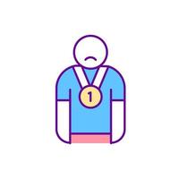 Unsatisfied person RGB color icon. Sad competition winner. Person disappointed with triumph. Psychological problem. Impostor syndrome. Isolated vector illustration. Simple filled line drawing