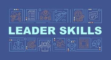 Leader skills blue word concepts banner. Successful leadership. Infographics with linear icons on blue background. Isolated creative typography. Vector outline color illustration with text