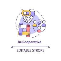 Be cooperative concept icon. Professional teamwork. Partnership at work. Career advancement abstract idea thin line illustration. Vector isolated outline color drawing. Editable stroke