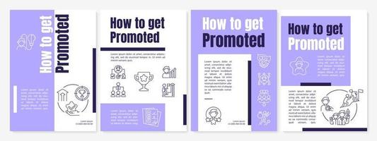 How to get promoted purple brochure template. Career advancement. Flyer, booklet, leaflet print, cover design with linear icons. Vector layouts for presentation, annual reports, advertisement pages