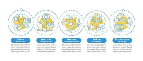 Career advancement steps vector infographic template. Professional presentation outline design elements. Data visualization with 5 steps. Process timeline info chart. Workflow layout with line icons