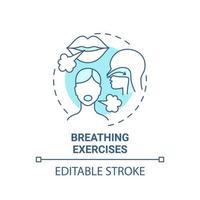 Breathing exercises blue concept icon. Respiratory rehabilitation abstract idea thin line illustration. Diaphragmatic and deep breathing. Vector isolated outline color drawing. Editable stroke