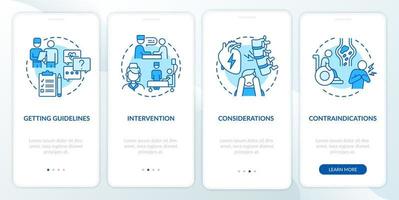 Pulmonary rehab process blue onboarding mobile app page screen. Recovery plan walkthrough 4 steps graphic instructions with concepts. UI, UX, GUI vector template with linear color illustrations