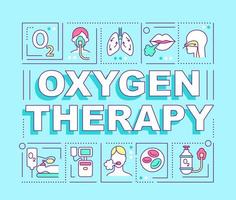 Oxygen therapy word concepts banner. Pulmonary rehabilitation. Infographics with linear icons on blue background. Isolated creative typography. Vector outline color illustration with text