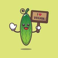 cute cucumber with love vegetable greeting board vector