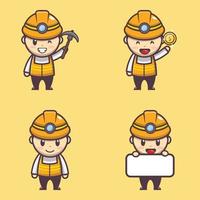 cute miner cartoon mascot character illustration vector