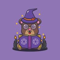 Cute bear witch read a spell from spell book vector