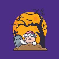 Cute cow zombie rise from graveyard in halloween day vector