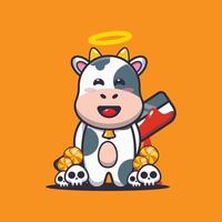 Good or bad cow holding bloody machete in halloween day vector