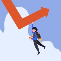 Business concept flat style isolated businessman with jetpack turning direction of graph to point upward. Male manager making business profitable. Growth, challenge. Graphic design vector illustration