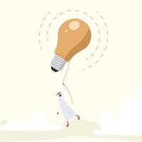 Business flat drawing Arab businessman holding light bulb floating balloon flying high in sky. Big idea to solve problem, invention or innovation to drive business growth. Cartoon vector illustration