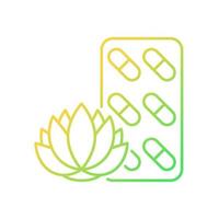 Tranquilizing supplements gradient linear vector icon. Stress relieving complementary medicine. Pills for peaceful rest. Thin line color symbol. Modern style pictogram. Vector isolated outline drawing