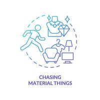 Chasing material things blue gradient concept icon. Unhappiness abstract idea thin line illustration. Pursuit possessions. Happiness mindset obstacle. Vector isolated outline color drawing