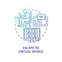 Escape to virtual world blue gradient concept icon. Virtual reality abstract idea thin line illustration. Gadget addiction. Happiness mindset obstacle. Vector isolated outline color drawing