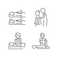 conjunto de iconos lineales de experiencia de spa relajante. impulsar la unión en la relación. terapia de masaje prenatal. símbolos de contorno de línea fina personalizables. ilustraciones aisladas de contorno vectorial. trazo editable vector