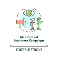 Multicultural awareness campaigns concept icon. Hate speech countering abstract idea thin line illustration. Raising respect for diversity. Vector isolated outline color drawing. Editable stroke