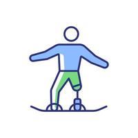icono de color rgb de snowboard. el deportista se desliza hacia abajo desde la montaña. disciplina deportiva de invierno. atleta con discapacidad física. ilustración vectorial aislada. dibujo lineal relleno simple vector