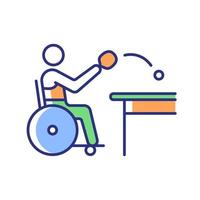 Table tennis RGB color icon. Indoor ball game activity. Hit lightweight ball using racket. Sportsman with physical disability. Isolated vector illustration. Simple filled line drawing