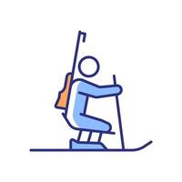 Biathlon RGB color icon. Skiing and shooting combination sport. Winter race activity. Competitive event. Athlete with disability. Isolated vector illustration. Simple filled line drawing