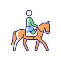 Equestrian RGB color icon. Horseback riding demonstrative event. Horse racing competition. Athletes with physical disability. Isolated vector illustration. Simple filled line drawing