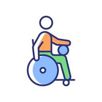 Wheelchair rugby RGB color icon. Competitive sport for sitting athletes. Team contest ball game. Sportsmen with disability. Isolated vector illustration. Simple filled line drawing
