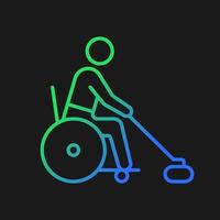 Wheelchair curling gradient vector icon for dark theme. Adaptive sport championship. Sportsman with disability. Thin line color symbol. Modern style pictogram. Vector isolated outline drawing