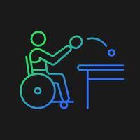 Table tennis gradient vector icon for dark theme. Hit lightweight ball using racket. Sportsman with physical disability. Thin line color symbol. Modern style pictogram. Vector isolated outline drawing