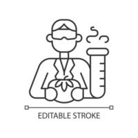 Food analyst linear icon. Food scientist. Nutrition safety tester. Chemical laboratory worker. Thin line customizable illustration. Contour symbol. Vector isolated outline drawing. Editable stroke