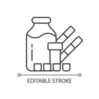 Melamine contamination testing linear icon. Hazardous products with melamine. Harmful additives. Thin line customizable illustration. Contour symbol. Vector isolated outline drawing. Editable stroke