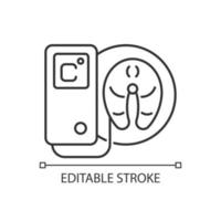 Food thermal analysis linear icon. Product monitoring under temperature. Melting behavior testing. Thin line customizable illustration. Contour symbol. Vector isolated outline drawing. Editable stroke