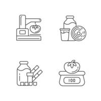 Food physical property test linear icons set. Visual appearance evaluation. Weighing and measuring. Customizable thin line contour symbols. Isolated vector outline illustrations. Editable stroke