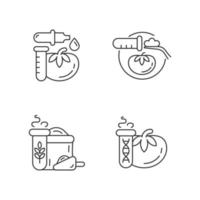 Artificial food additives linear icons set. Modified organic products. Nutrition sampling and analysis. Customizable thin line contour symbols. Isolated vector outline illustrations. Editable stroke