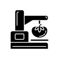Food texture analyzer black glyph icon. Textural testing. Mechanical and physical propertie evaluation method. Food structure analysis. Silhouette symbol on white space. Vector isolated illustration