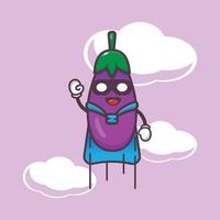 cute super eggplant cartoon character illustration vector