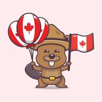 ilustración del día de canadá con lindo personaje de dibujos animados de castor vector