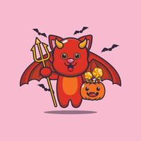 lindo gato diabólico en el día de halloween vector