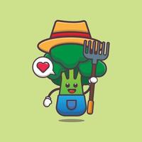 cute farmer broccoli cartoon character illustration vector