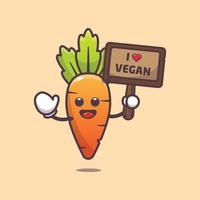 linda zanahoria con amor vegetal tablero de felicitación vector
