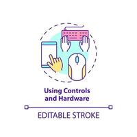 Using controls and hardware concept icon. Digital basic foundation skills abstract idea thin line illustration. Isolated outline drawing. Editable stroke. Arial, Myriad Pro-Bold fonts used vector