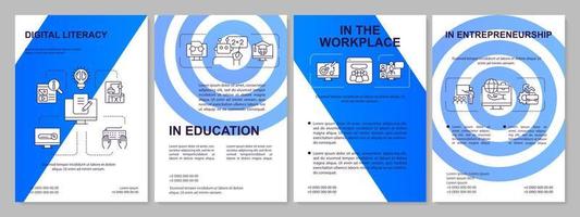 Plantilla de folleto azul de alfabetización digital en esferas. Habilidades computacionales. diseño de folletos con iconos lineales. 4 diseños vectoriales para presentación, informes anuales. arial-black, innumerables fuentes pro-regulares utilizadas vector